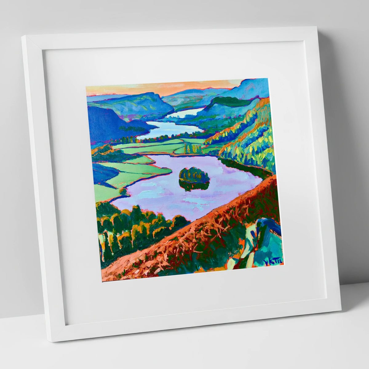 Grasmere Through Vibrant Bracken lake district lake art print in white frame