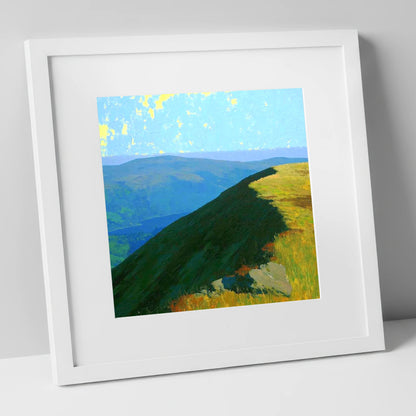 Sunlit Ridge on Sour Howes lake district fell art print in white frame