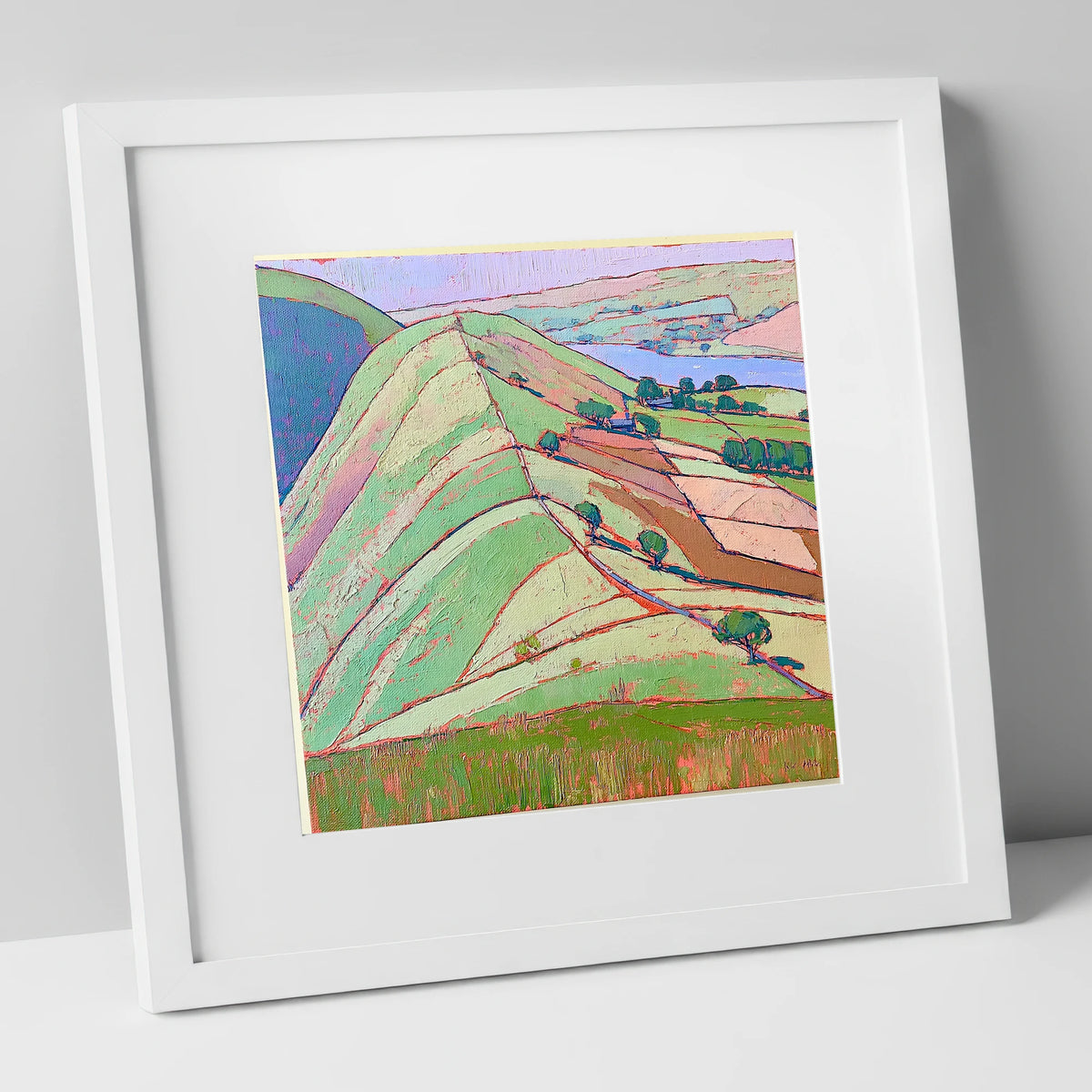 Vibrant Beda Fell Above Patterdale lake district village art print in white frame
