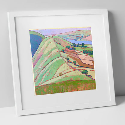 Vibrant Beda Fell Above Patterdale lake district village art print in white frame