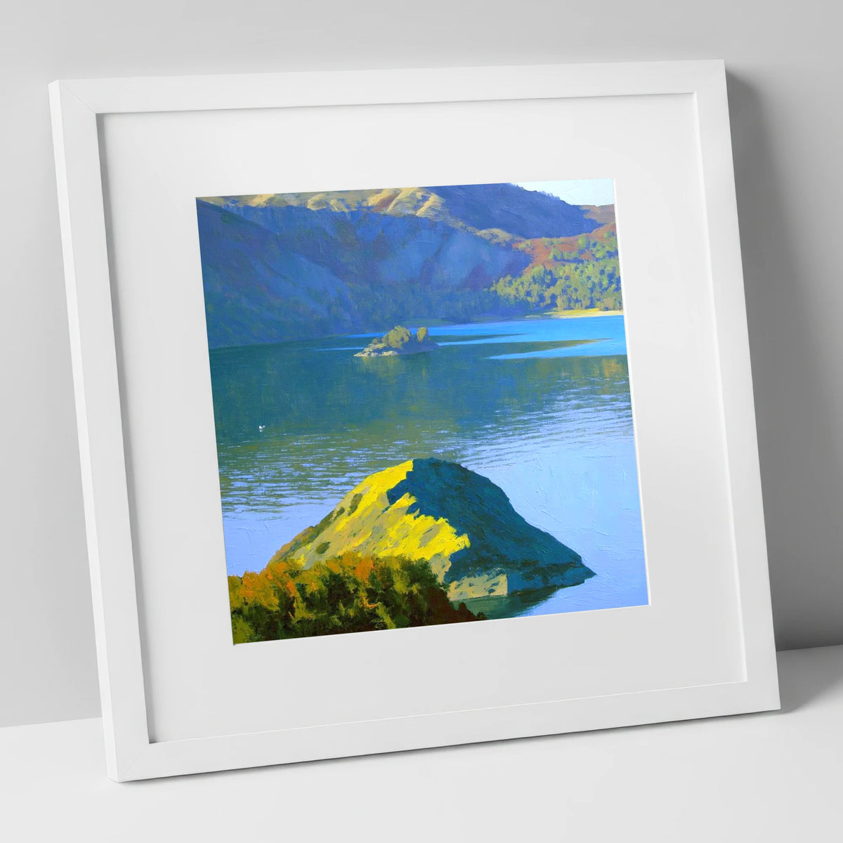 Sunlit Glenridding Dodd Crags lake district fell art print in white frame