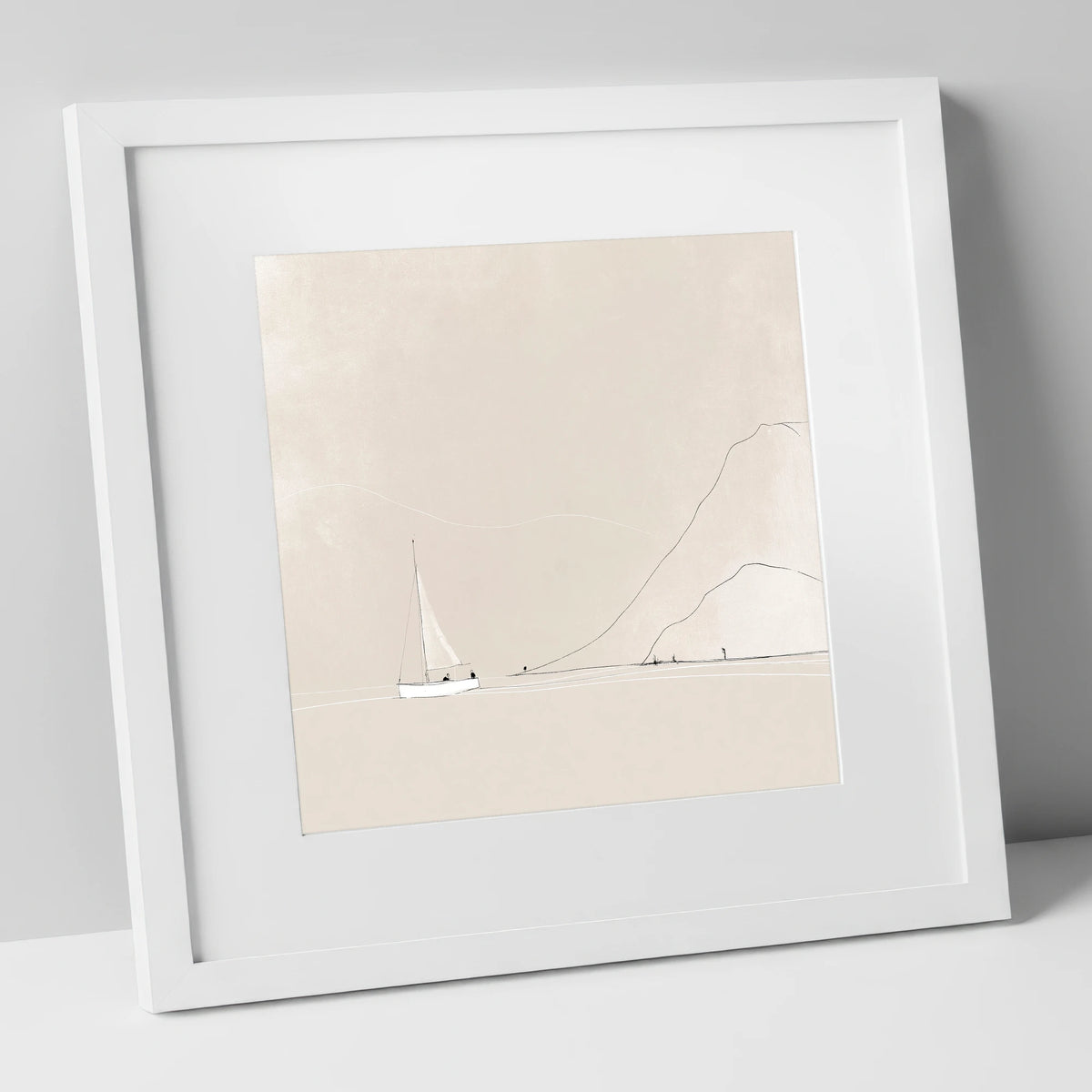 Breezy Sailing Beneath the Fells lake district walking art print in white frame