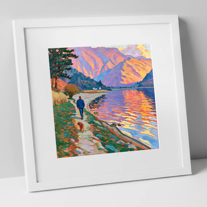 Vivid Glenridding Dog Walk gifts for dog walkers art print in white frame
