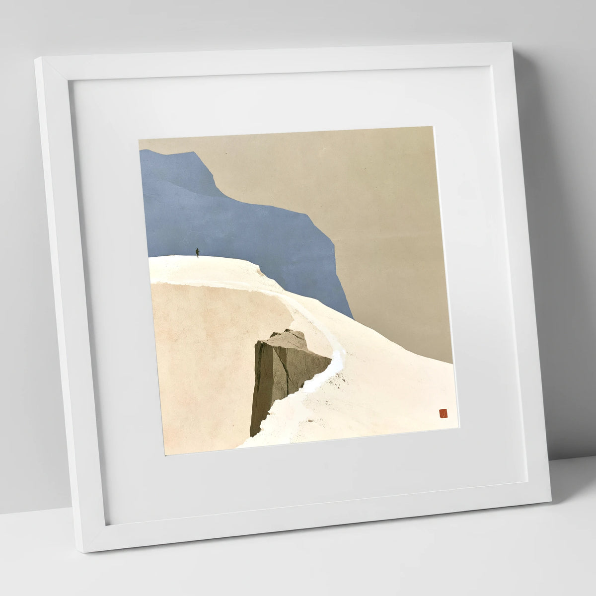 High Ridge Walker on Blue Peaks lake district fell art print in white frame
