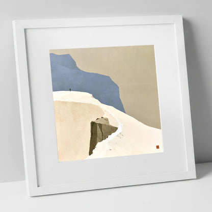 High Ridge Walker on Blue Peaks lake district fell art print in white frame