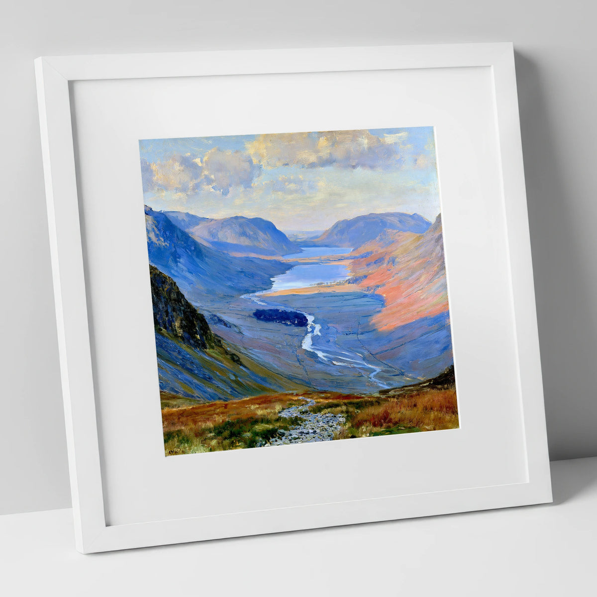 Luminous Valley View from Haystacks lake district fell art print in white frame