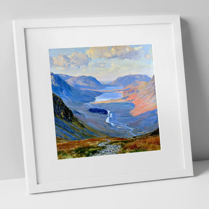 Luminous Valley View from Haystacks lake district fell art print in white frame
