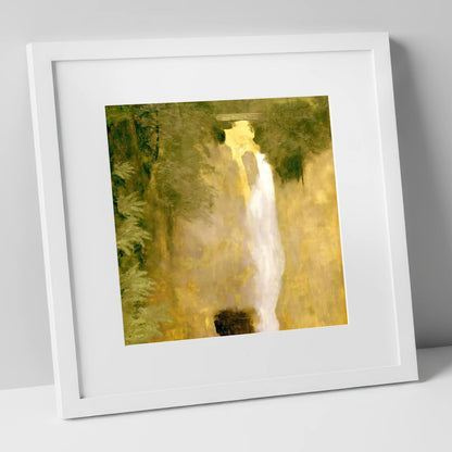 Golden Light at Aira Force lake district waterfall art print in white frame