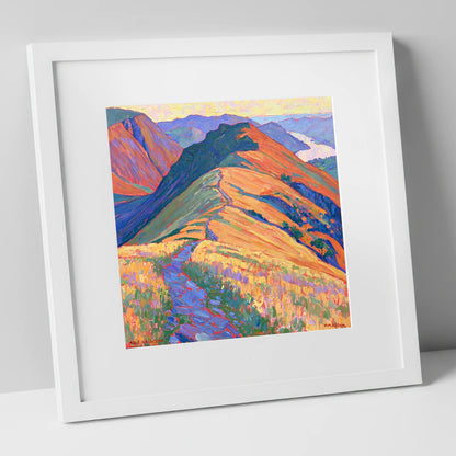 Vibrant Path on Beda Fell lake district village art print in white frame