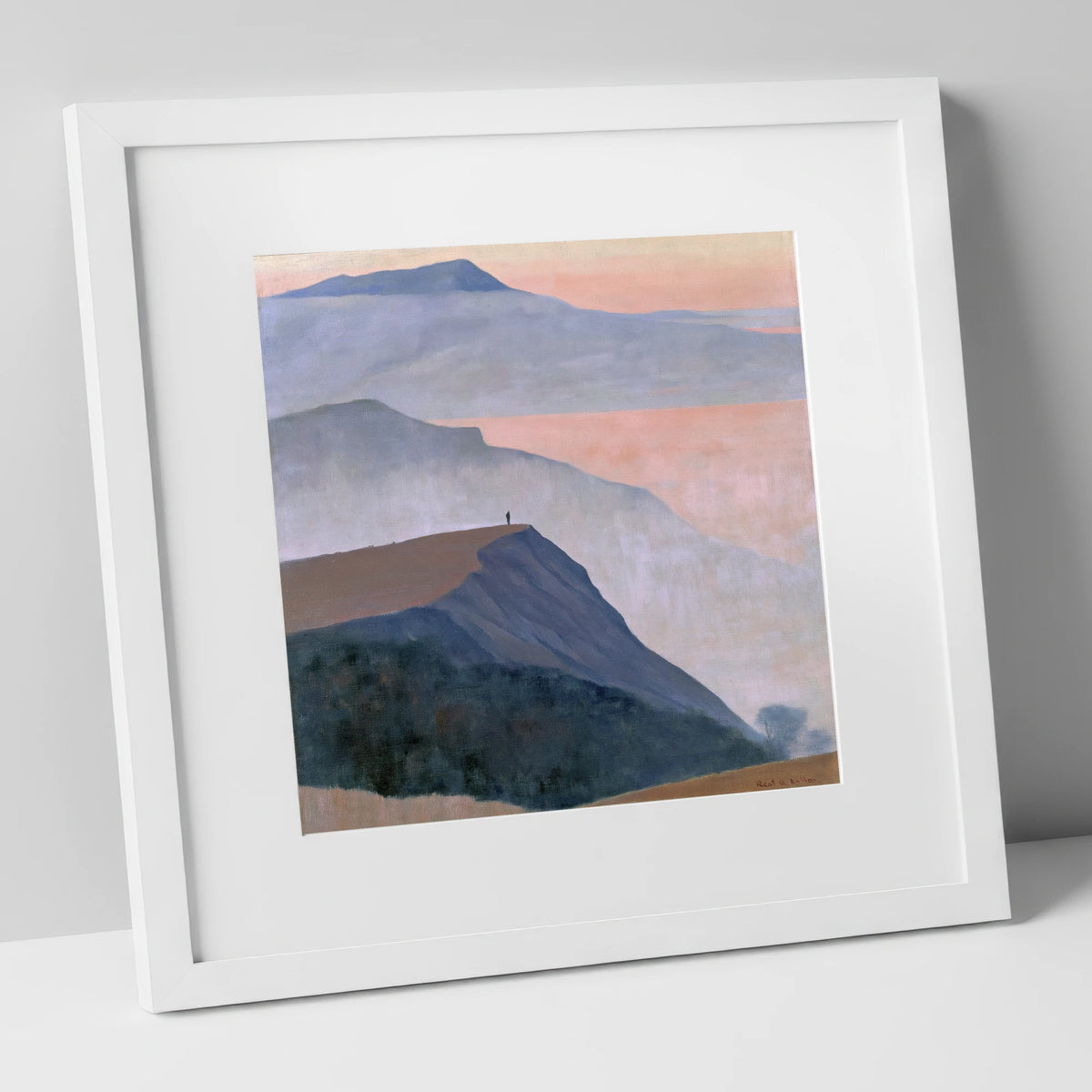 Misty Mountain Ridge at Dusk lake district fell art print in white frame