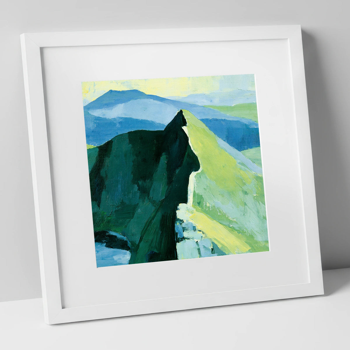 Bold Shadows on Striding Edge lake district walking art print in white frame