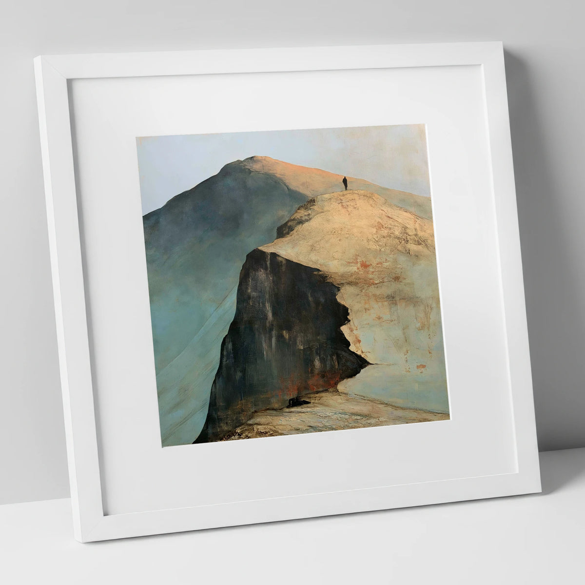 Walker on Striding Edge Helvellyn lake district walking art print in white frame