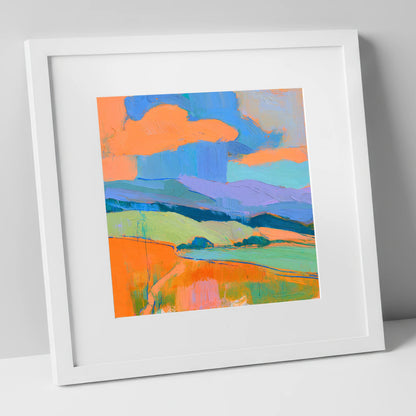 Storm Clouds Over Colourful Fells lake district sky art print in white frame