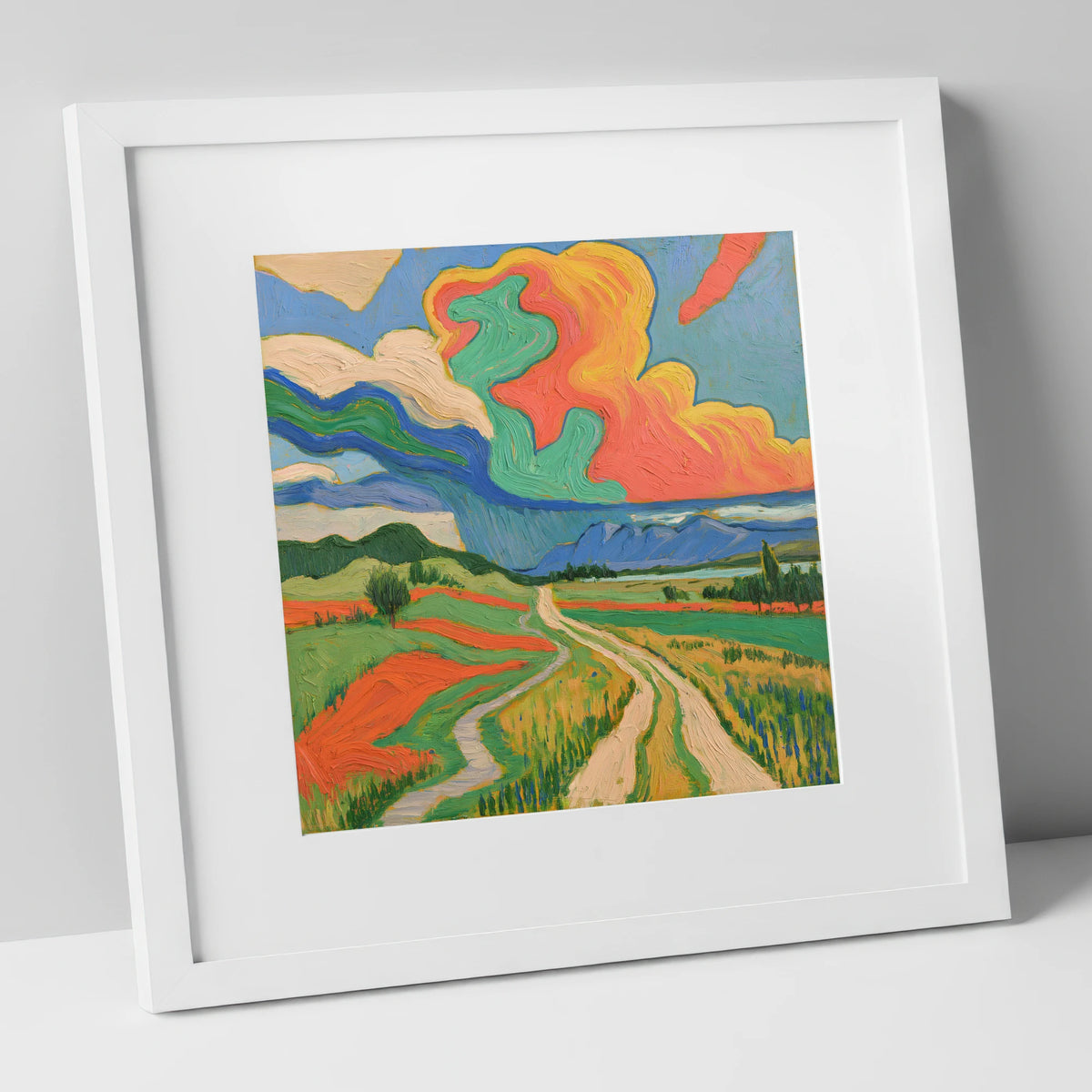 Vivid Storm Over the Fells lake district sky art print in white frame