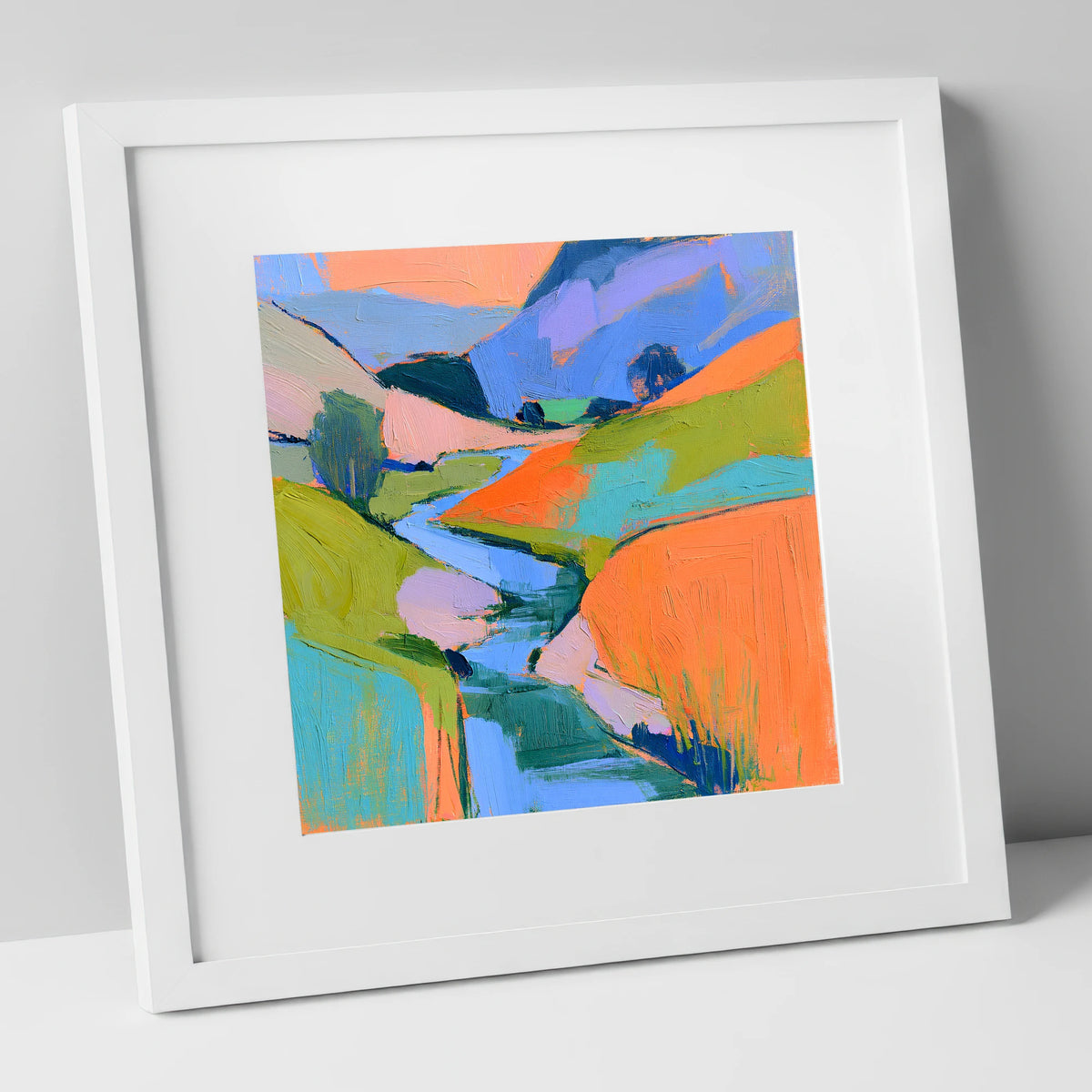 River Valley in Vivid Colour lake district waterfall art print in white frame