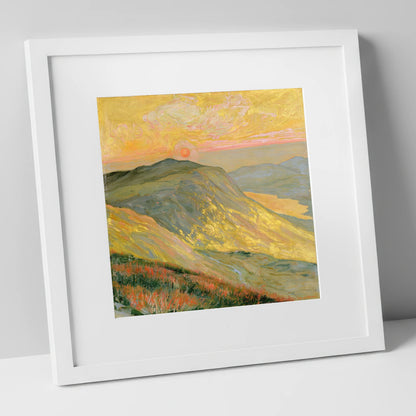 Golden Sunset From the Summit lake district fell art print in white frame
