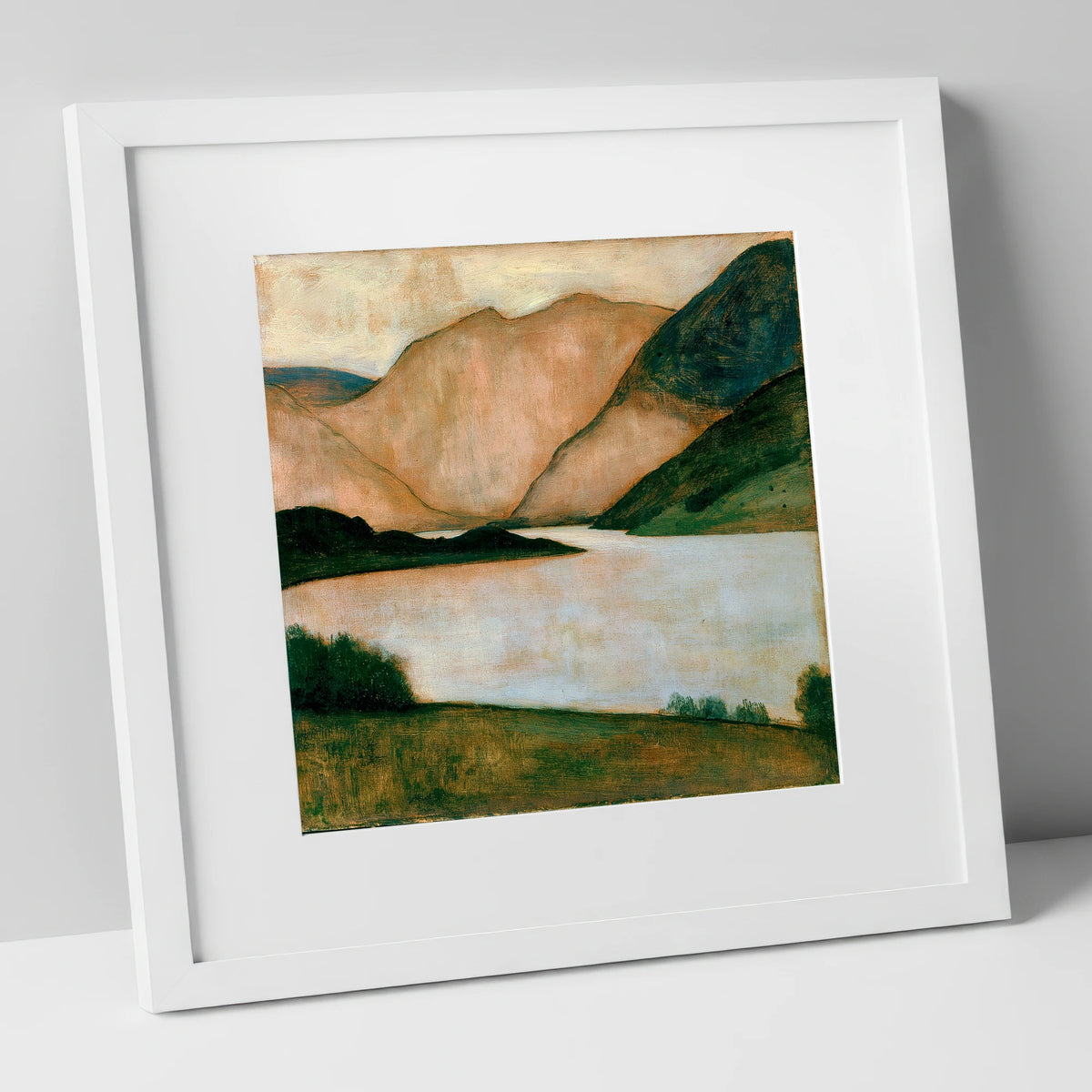 Lake And Fells In Warm Light lake district lake art print in white frame