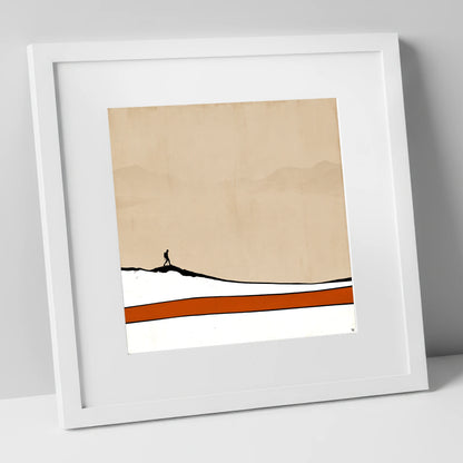 Hiker Silhouette against Distant Fells lake district walking art print in white frame