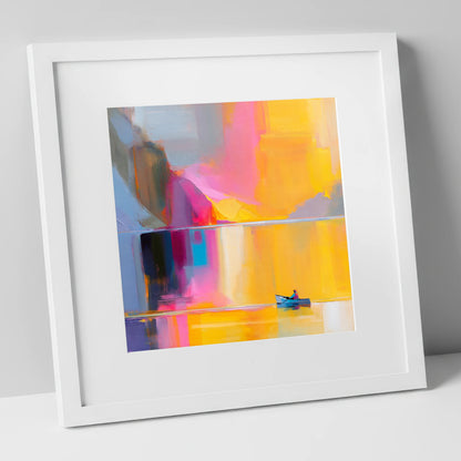 Vibrant Lake Kayaking in Gold lake district walking art print in white frame