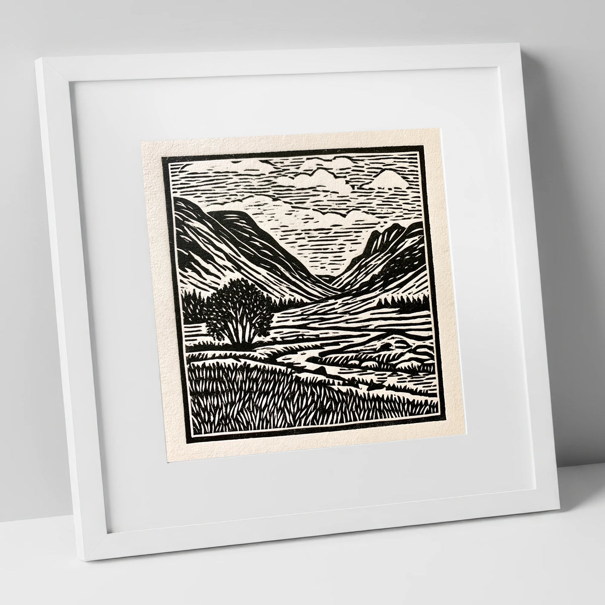 Great Langdale in Stark Contrast lake district valley art print in white frame