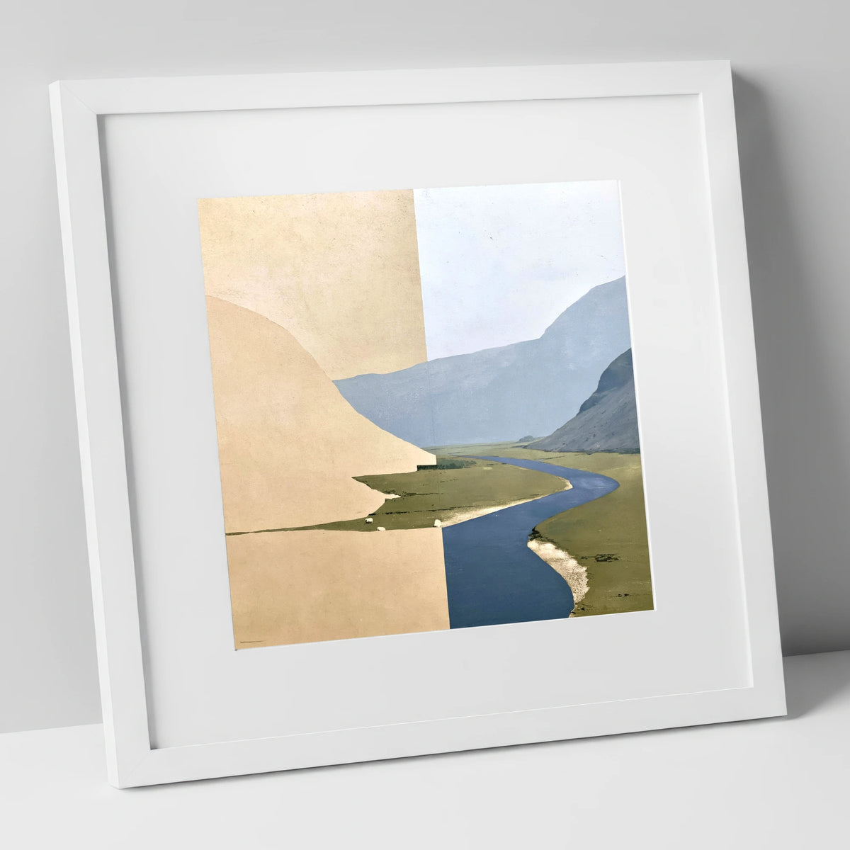 Meandering River through Ochre Valley Fells lake district valley art print in white frame
