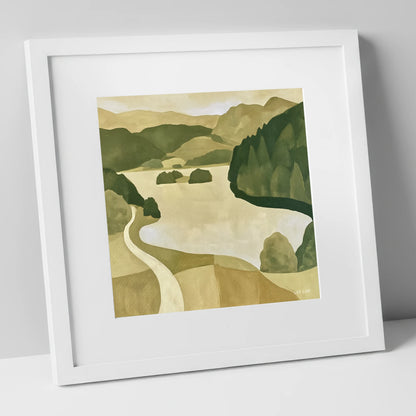 Winding Path at Rydal Water lake district lake art print in white frame
