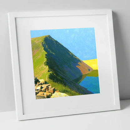 Sunlit Red Pike Ridge Ascent lake district fell art print in white frame