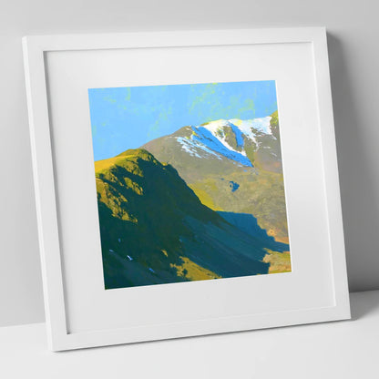 Winter Sun on Slight Side lake district fell art print in white frame