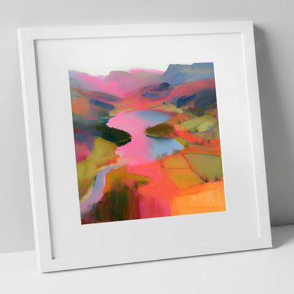 Vivid Elter Water from Above lake district lake art print in white frame