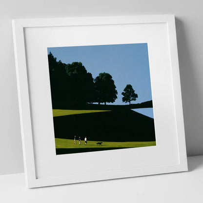 Tarn Hows Dog Walk Silhouettes gifts for dog walkers art print in white frame