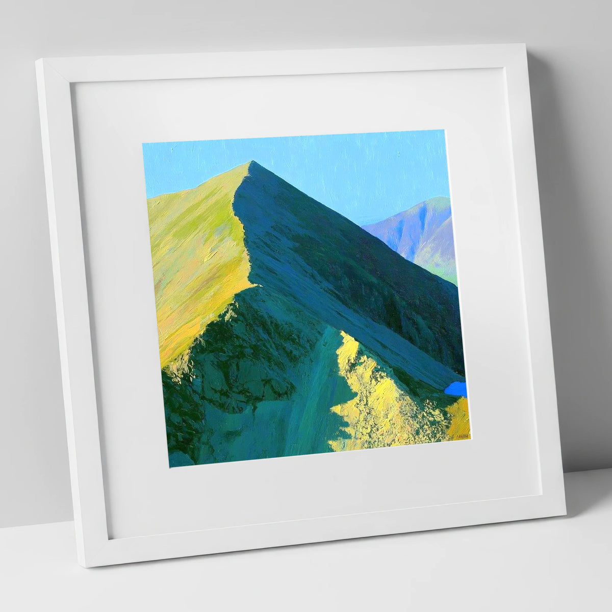 Sunlit Ridge of Catstye Cam lake district fell art print in white frame