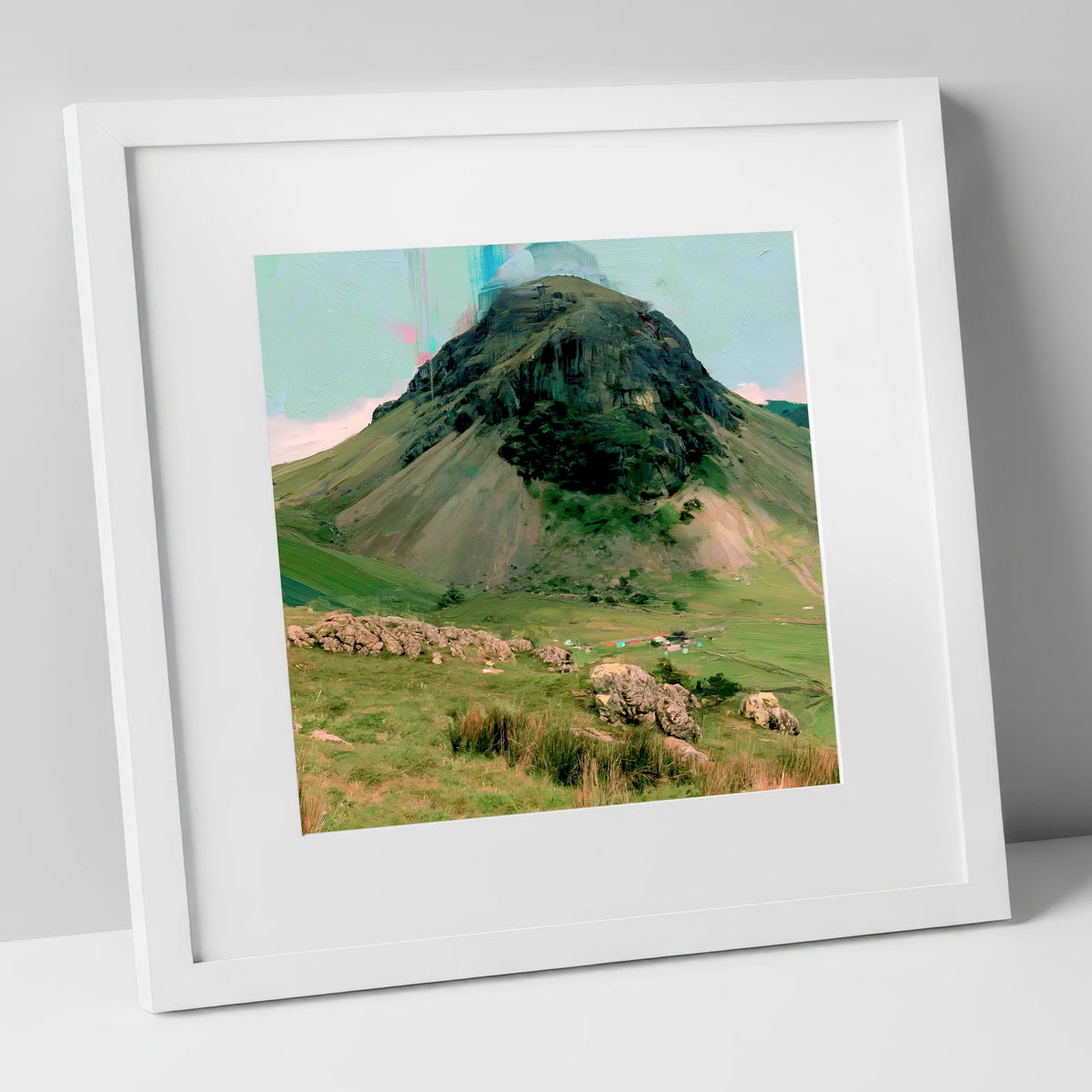 Great Gable Vibrant Summit lake district fell art print in white frame