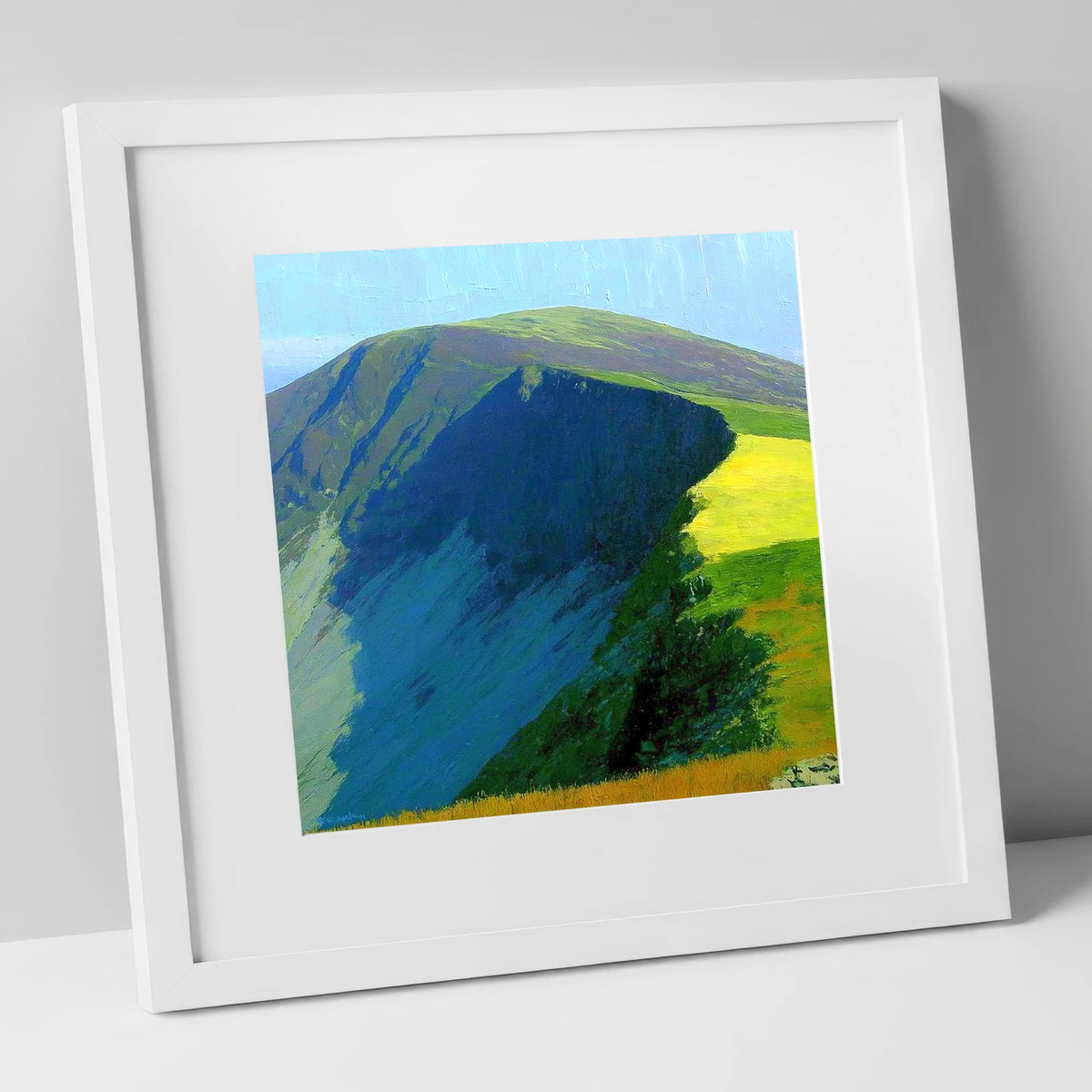 Vibrant Shadows on Bakestall Fell lake district fell art print in white frame
