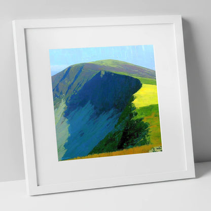 Vibrant Shadows on Bakestall Fell lake district fell art print in white frame