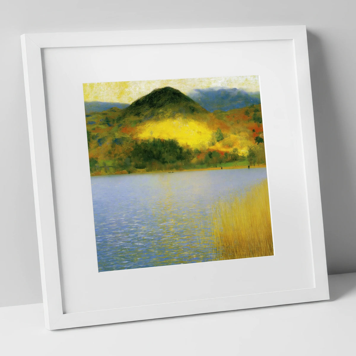 Grasmere Beneath Glowing Fells lake district lake art print in white frame