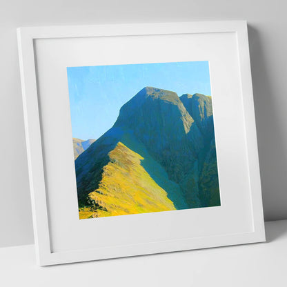 Sunlit Ridge on Loft Crag lake district fell art print in white frame