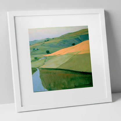 Evening Sun Across Lakeland Fells lake district sky art print in white frame