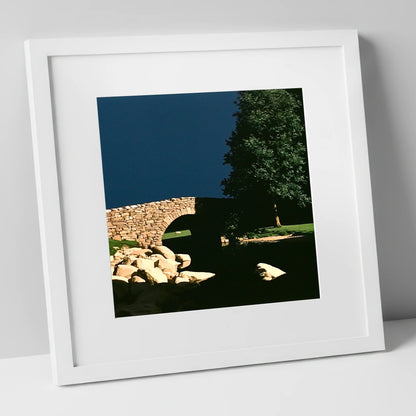 Stone Bridge Against Midnight Sky lake district waterfall art print in white frame
