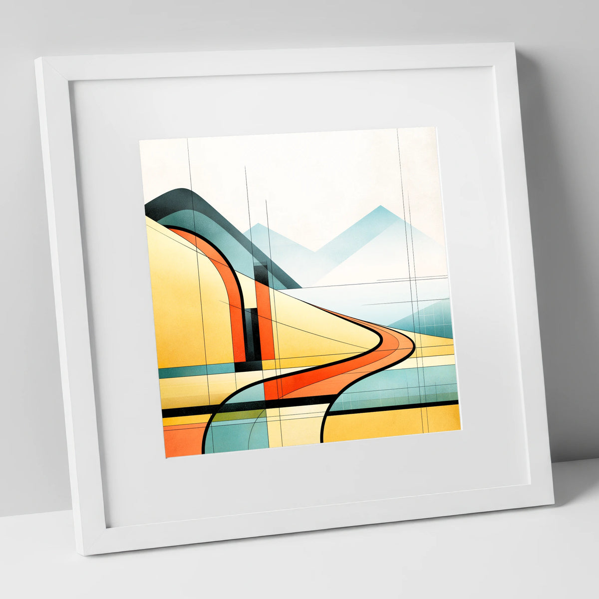 Geometric Golden Evening Fells lake district sky art print in white frame