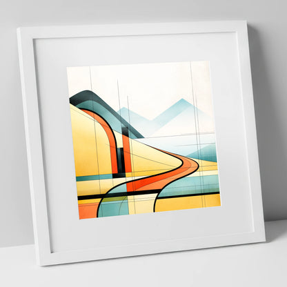 Geometric Golden Evening Fells lake district sky art print in white frame