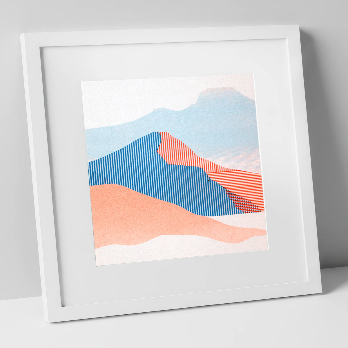 Geometric Fell Summit View lake district fell art print in white frame