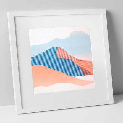 Geometric Fell Summit View lake district fell art print in white frame