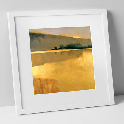 Calm Lake in Golden Light lake district lake art print in white frame