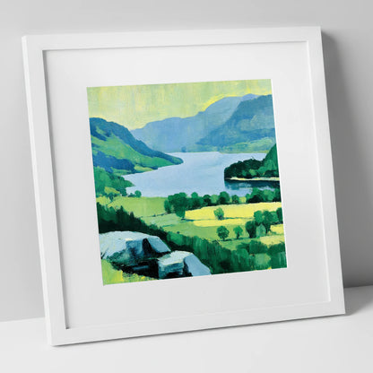 Gowbarrow Crag Over Ullswater lake district lake art print in white frame