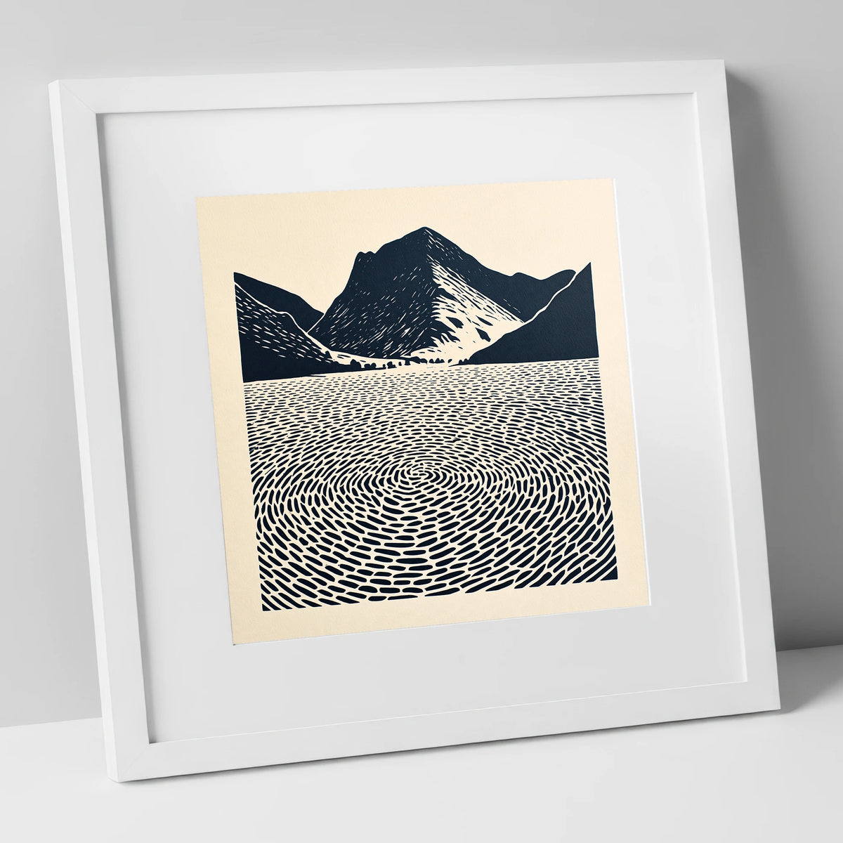 Swirling Water at Buttermere lake district lake art print in white frame