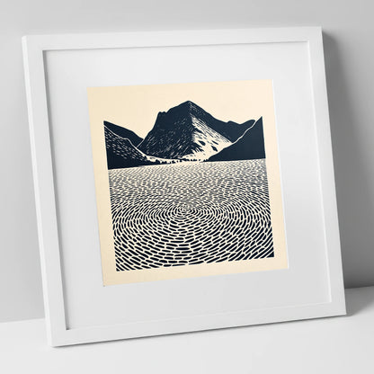 Swirling Water at Buttermere lake district lake art print in white frame