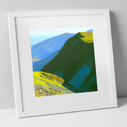 Sunlit Knott Rigg Ridge lake district fell art print in white frame