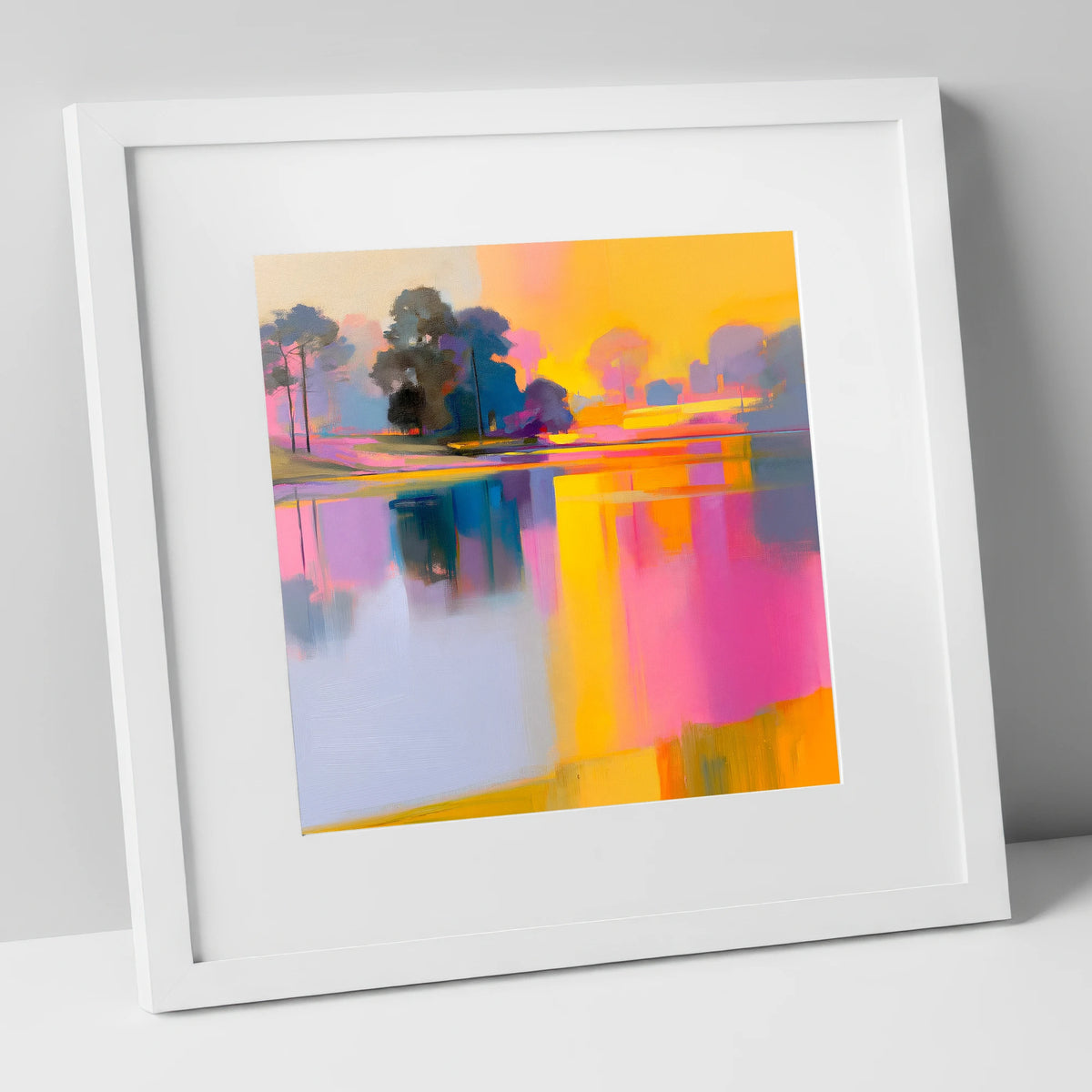Vibrant Dawn Over A Still Lake lake district lake art print in white frame