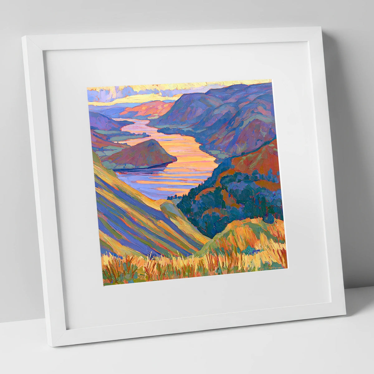 Vivid Sunset Over Ullswater lake district lake art print in white frame