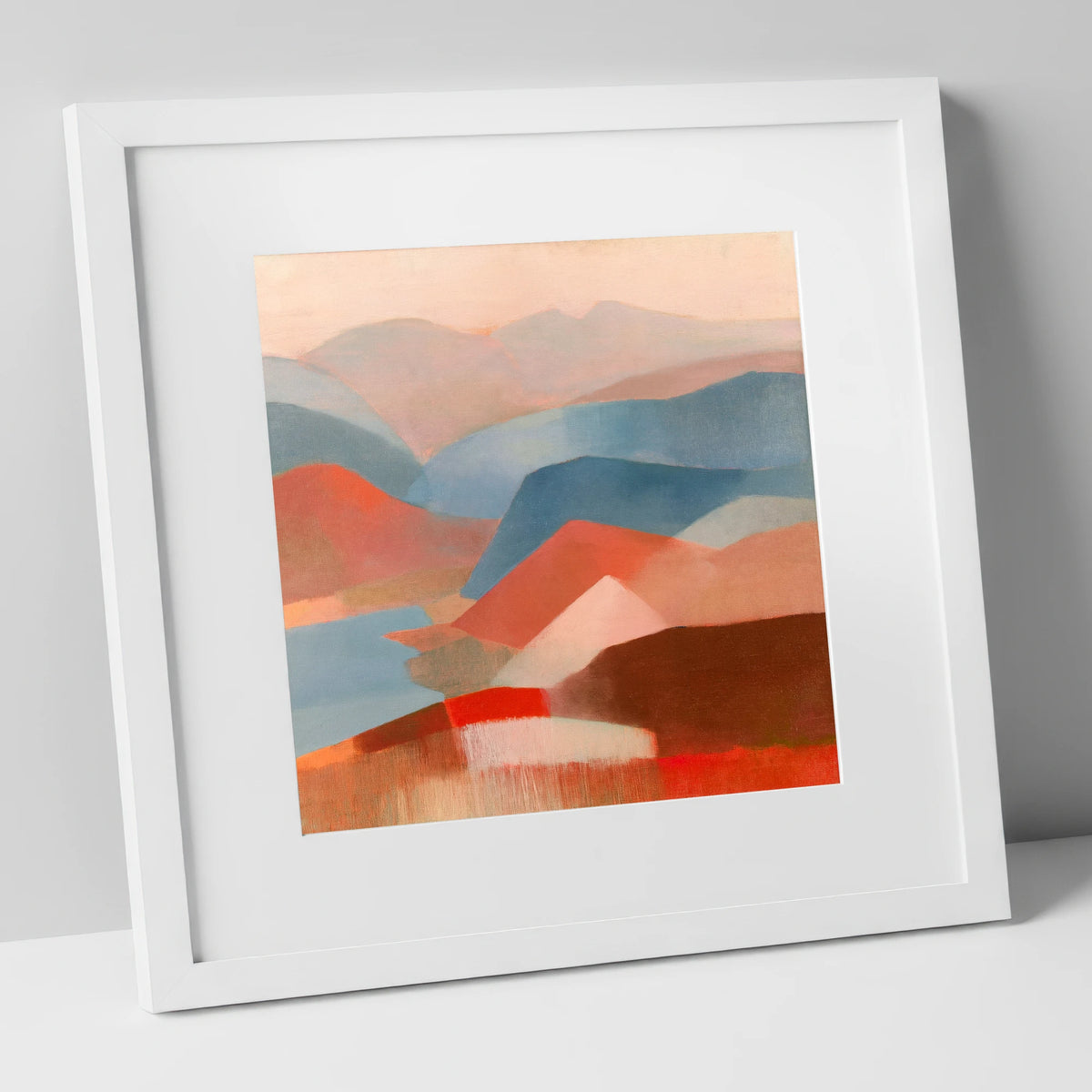 Abstract Fells Summit View lake district fell art print in white frame